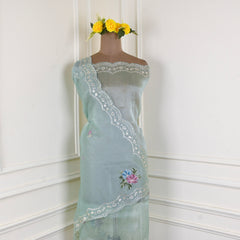 Glass Shimmer Pista Green Unstitched Suit