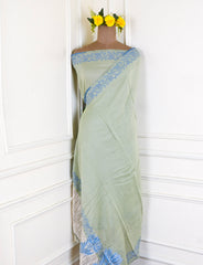 Mul Cotton Pista Green Unstitched Suit