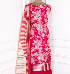 Maheshwari Cotton Red Unstitched Suit