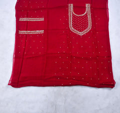 Organza Maroon Unstitched Suit