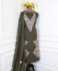 Organza Grey Unstitched Suit