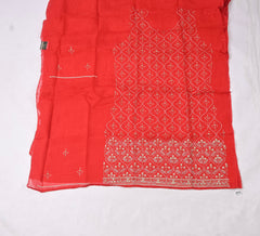 Organza Red Unstitched Suit