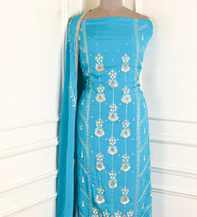 Organza Sky Blue Unstitched Suit