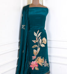 Crepe Peacock Blue Unstitched Suit