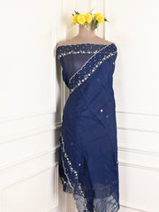 Organza Navy Blue Unstitched Suit