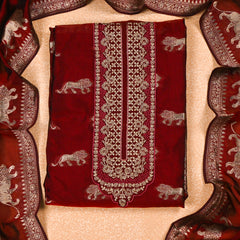 Banarasi Maroon Unstitched Suit
