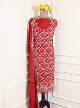 Organza Maroon Unstitched Suit
