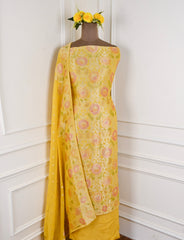 Banarasi Yellow Unstitched Suit