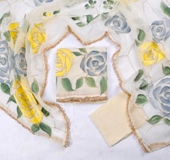 Organza White Unstitched Suit