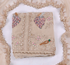 Glass Organza Beige Unstitched Suit