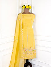 Organza Yellow Unstitched Suit