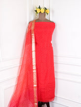 Organza Red Unstitched Suit