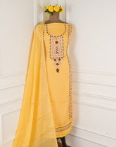 Organza Yellow Unstitched Suit
