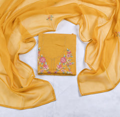 Organza Yellow Unstitched Suit