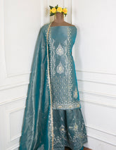 Shimmer Ferozi Unstitched Lehenga Suit