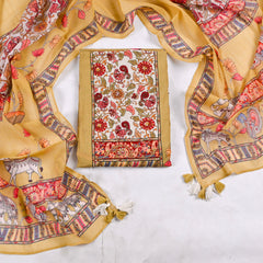 Mul Cotton mustard Yellow Unstitched Suit