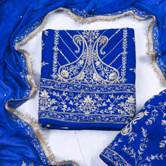 Khadi Blue Unstitched Lehenga Suit