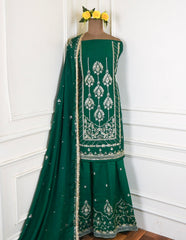 Khadi Green Unstitched Lehenga Suit