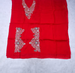 Organza Red Unstitched Suit