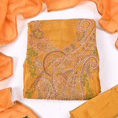 Organza Silk Mustard Yellow Unstitched Suit
