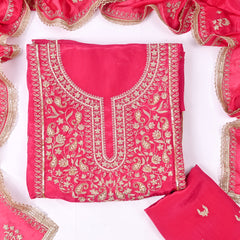 Organza Magenta Unstitched Suit