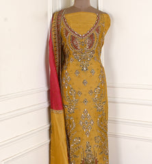 Organza Mustard Yellow Unstitched Suit