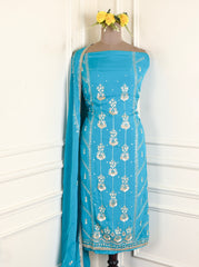 Organza Sky Blue Unstitched Suit