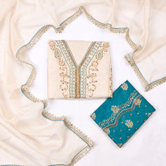 Shimmer Peacock Blue Unstitched Suit