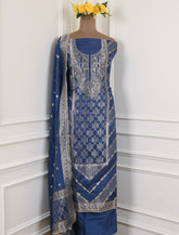 Banarasi Blue Unstitched Suit