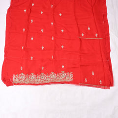 Organza Red Unstitched Suit