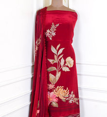 Crepe Maroon Unstitched Suit