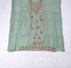 Organza Pista Green Unstitched Suit