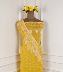 Banarasi Yellow Unstitched Suit