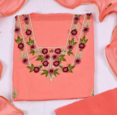 Organza Peach Unstitched Suit