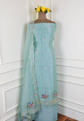 Glass Shimmer Pista Green Unstitched Suit