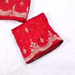 Khadi Red Unstitched Lehenga Suit