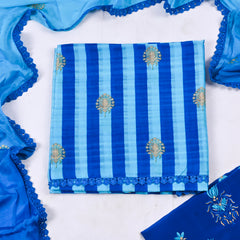 Soft Tussar Silk Blue Unstitched Suit