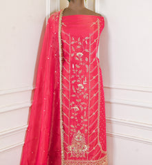 Shimmer Pink Unstitched Lehenga Suit