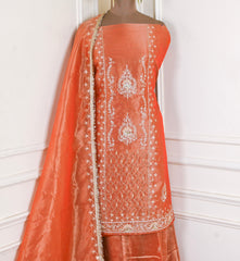 Shimmer Orange Unstitched Lehenga Suit