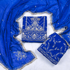 Khadi Blue Unstitched Lehenga Suit