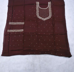 Organza Brown Unstitched Suit