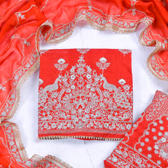 Khadi Orange Stitched Lehenga Suit