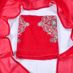 Organza Red Unstitched Suit