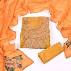 Organza Silk Mustard Yellow Unstitched Suit