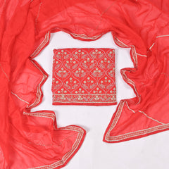 Organza Red Unstitched Suit