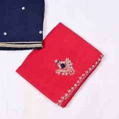 Twill Organza Navy Blue Unstitched Suit