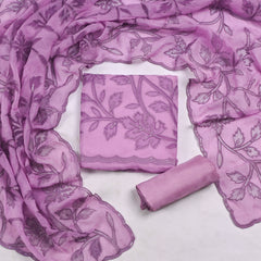 Organza Lavender Unstitched Suit