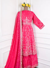 Crepe Magenta Peplum Lehenga Suit