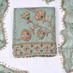 Organza Pista Green Unstitched Suit