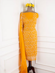 Organza Yellow Unstitched Suit